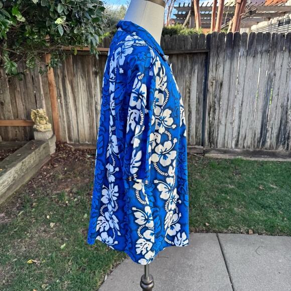 VTG Ky's Mens Hawaiian Shirt Blue Aloha Floral All Over Print Size 2XL *FLAWS* - Picture 2 of 10